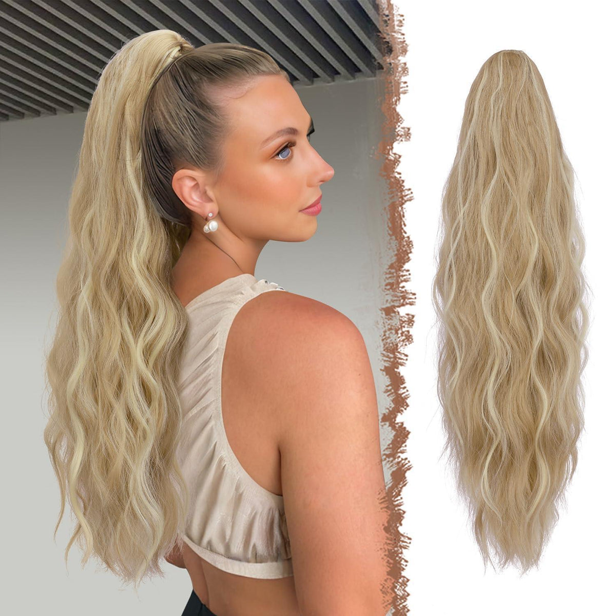 Gewellte Pferdeschwanzverlängerung mit Klammer – Dreckiges Blond 63cm