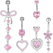 5er Set Bauchnabelpiercing Schmetterling Herz Blume Silber