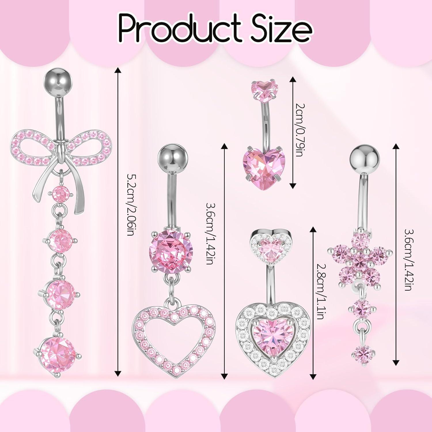 JJUNW 5er Set Lange Bauchnabelpiercing Edelstahl