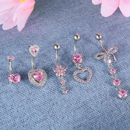 5er Set Bauchnabelpiercing Schmetterling Herz Blume Silber
