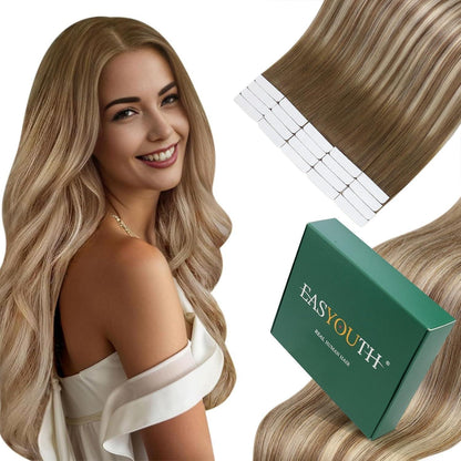 Echthaar Tape Extensions Balayage Braun 60cm