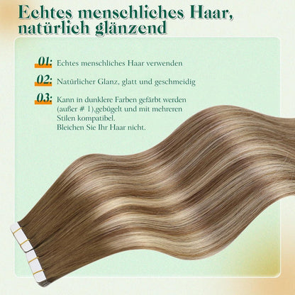 Echthaar Tape Extensions Balayage Braun 60cm