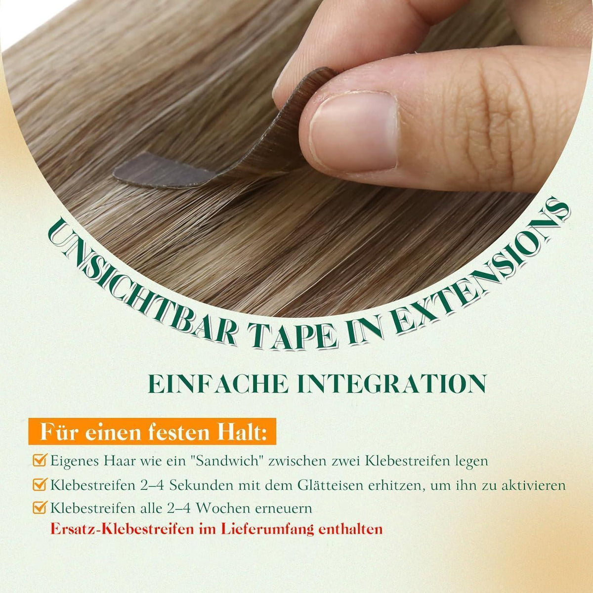 Echthaar Tape Extensions Balayage Braun 60cm