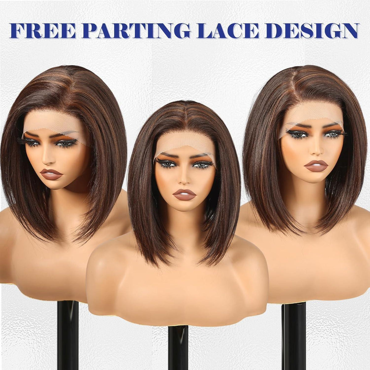 Braune Bob-Perücke mit Highlights, 25cm, HD Lace-Front