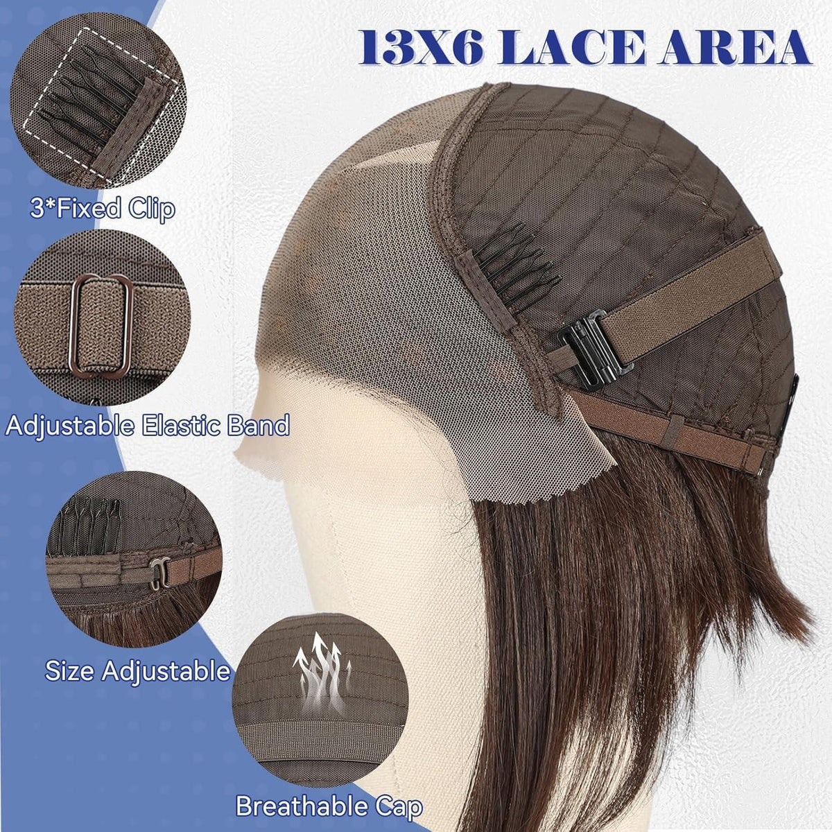 Braune Bob-Perücke mit Highlights, 25cm, HD Lace-Front