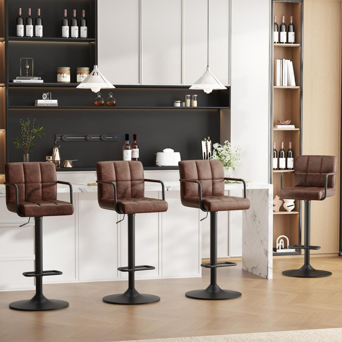Barhocker Set 4er – Höhenverstellbar, Dunkelbraun