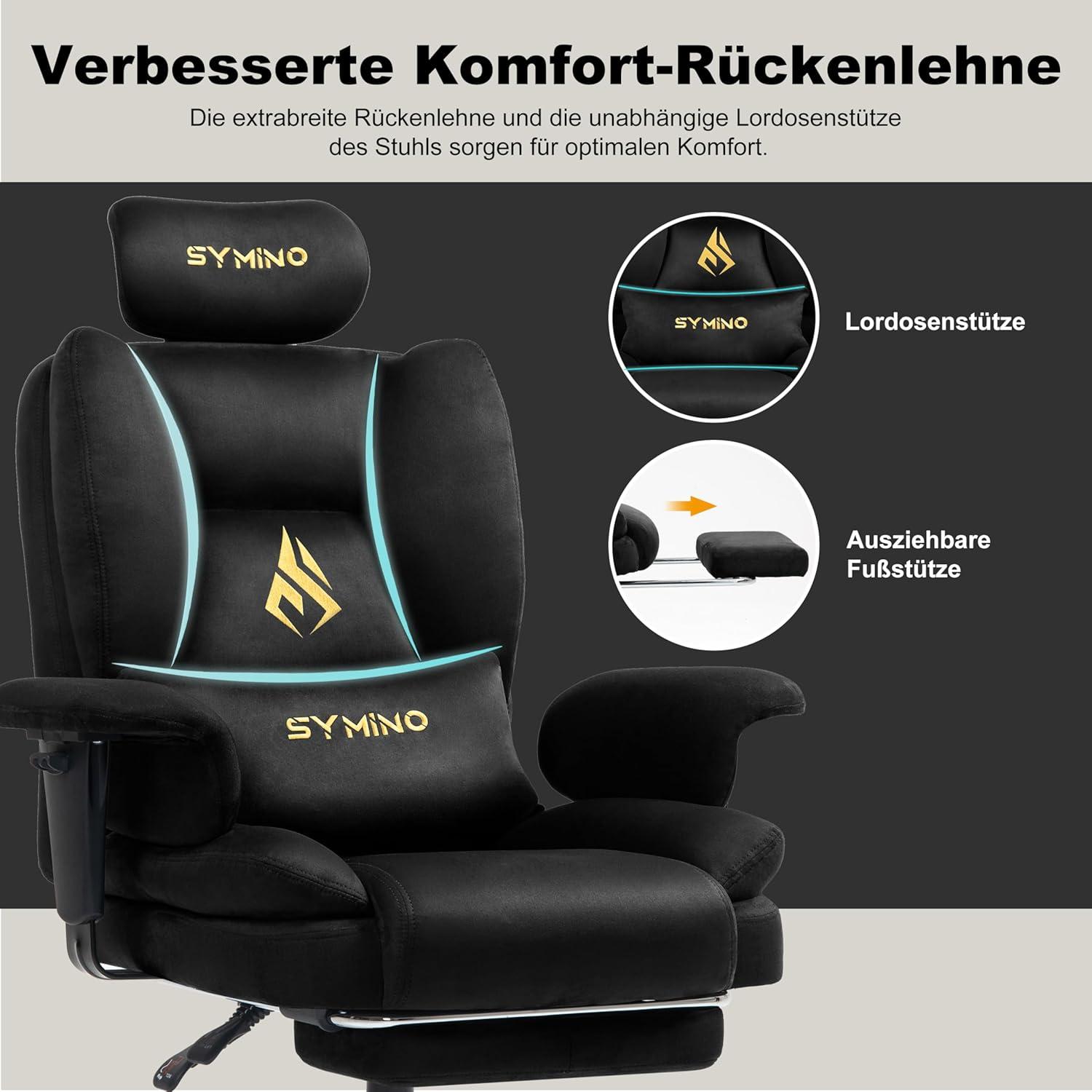 Symino Gaming Stuhl Chefsessel Bürostuhl 130kg Schwarz