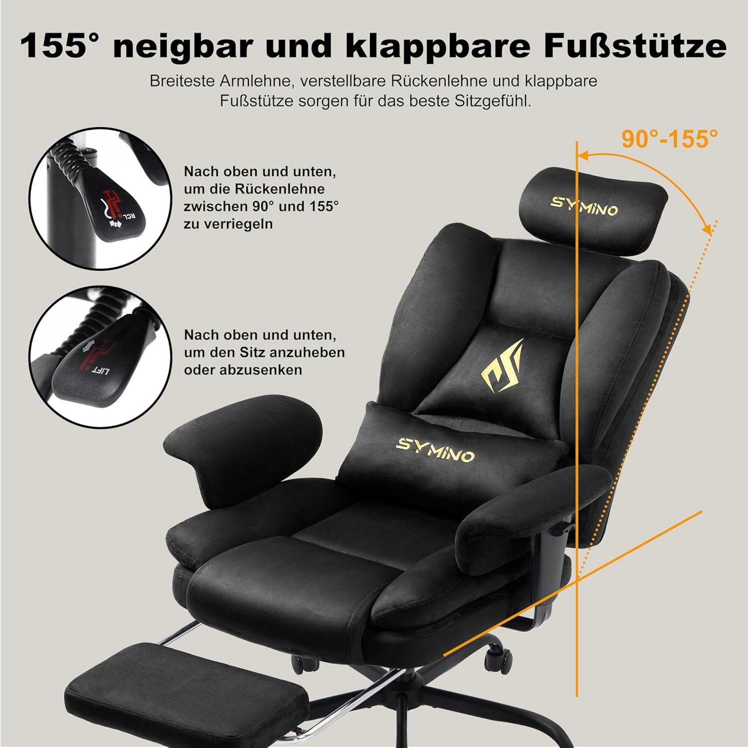 Gaming Stuhl Bürostuhl Ergonomisch Wildlederimitat Schwarz