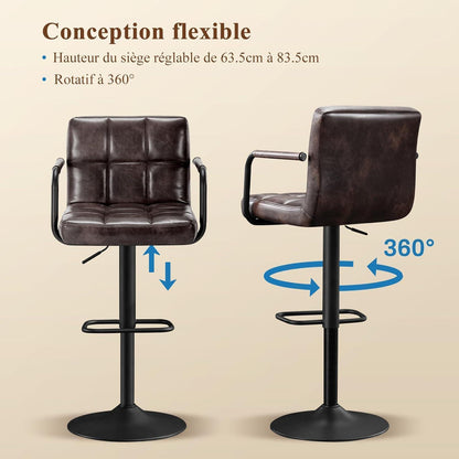 Barhocker Set 4er – Höhenverstellbar, Schwarzbraun in Lederoptik