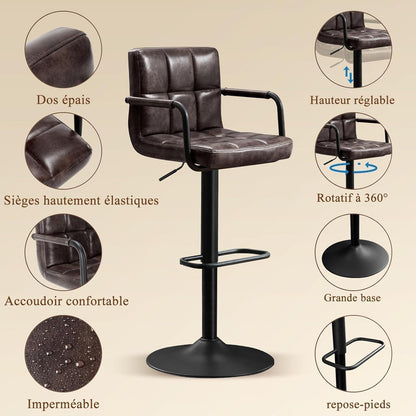 Barhocker Set 4er – Höhenverstellbar, Schwarzbraun in Lederoptik