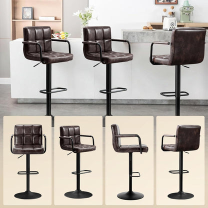 Barhocker Set 4er – Höhenverstellbar, Schwarzbraun in Lederoptik