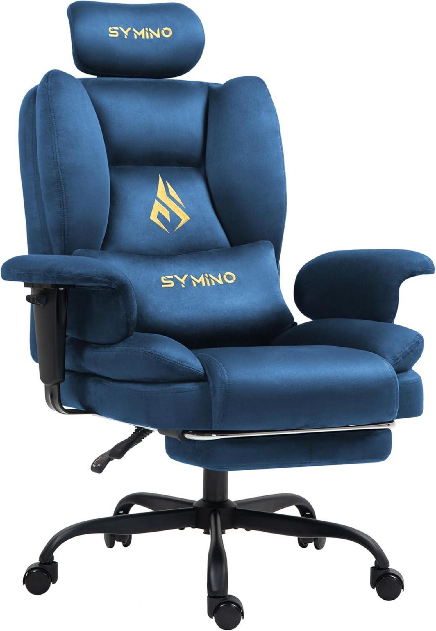 Gaming Stuhl Bürostuhl Ergonomisch mit Fußstütze Blau
