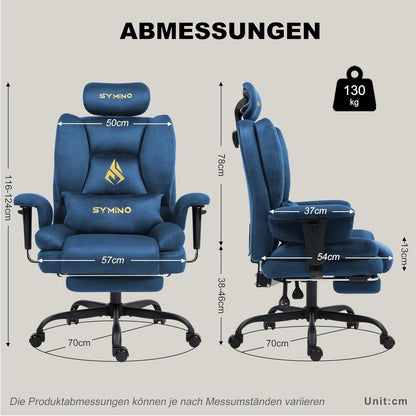 Gaming Stuhl Bürostuhl Ergonomisch mit Fußstütze Blau