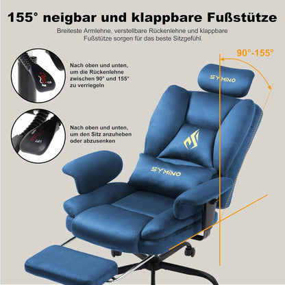 Gaming Stuhl Chefsessel Bürostuhl Ergonomisch Wildlederimitat Blau