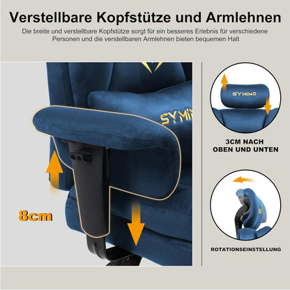 Gaming Stuhl Bürostuhl Wildlederimitat mit Fußstütze Höhenverstellbar Blau