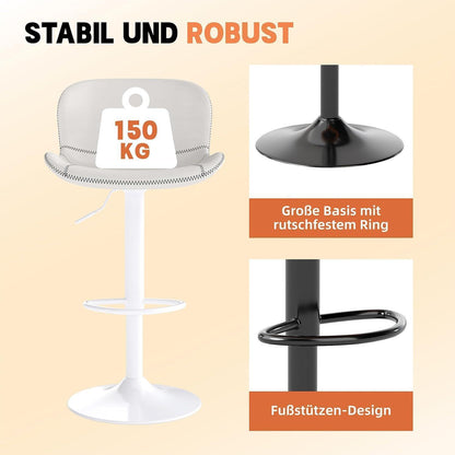 Verstellbarer Barhocker Set (3er) – Weiß in Lederoptik