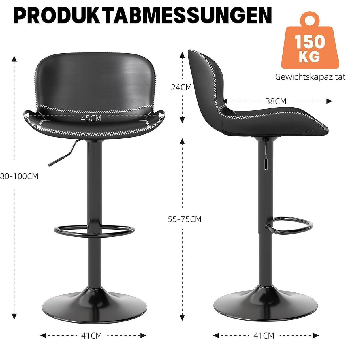 Verstellbarer Barhocker Set (3er) – Schwarz in Lederoptik