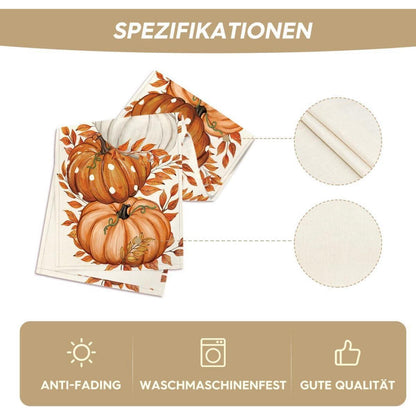 Herbst Tischläufer mit Kürbis- und Blättermuster, 40x140 cm, Beige
