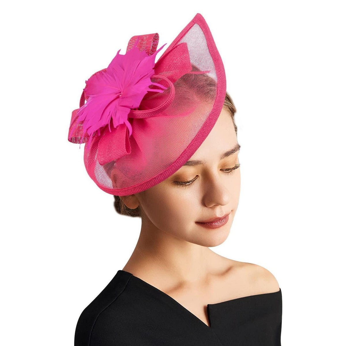 Fascinator Hut Damen mit Schleier & Feder – Rosa