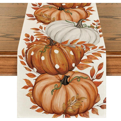 Herbst Tischläufer mit Kürbis-Motiv, 40x180 cm, Beige