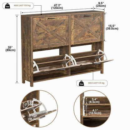 Schuhschrank schmal mit 4 Klappen – Retro Braun & FSC-Holz