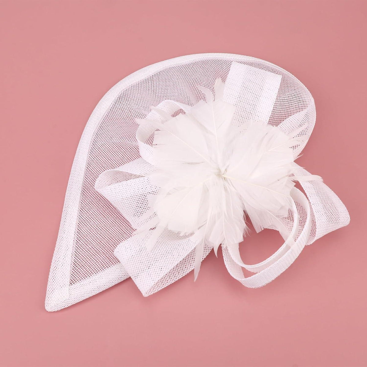 Fascinator Hut Damen mit Schleier & Federblume – Weiß