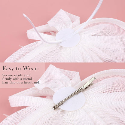 Fascinator Hut Damen mit Schleier & Federblume – Weiß