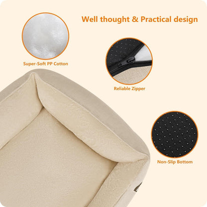 Hundebett mit erhöhtem Rand, abnehmbar und waschbar, Beige