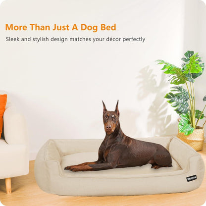 Hundebett mit erhöhtem Rand, abnehmbar und waschbar, Beige