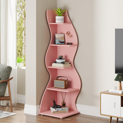 5-stufiges Eckregal Rosa – Bücherregal & Pflanzenständer