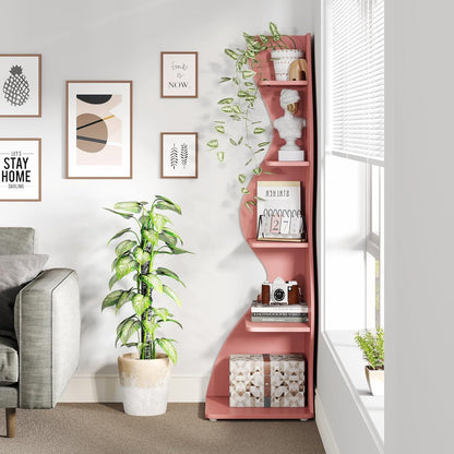 5-stufiges Eckregal Rosa – Bücherregal & Pflanzenständer