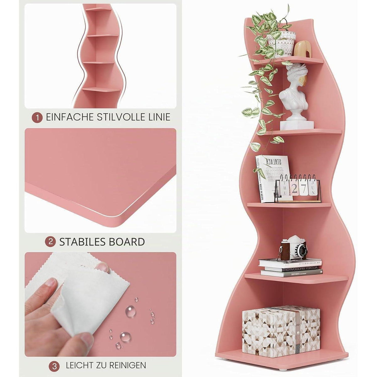 5-stufiges Eckregal Rosa – Bücherregal & Pflanzenständer