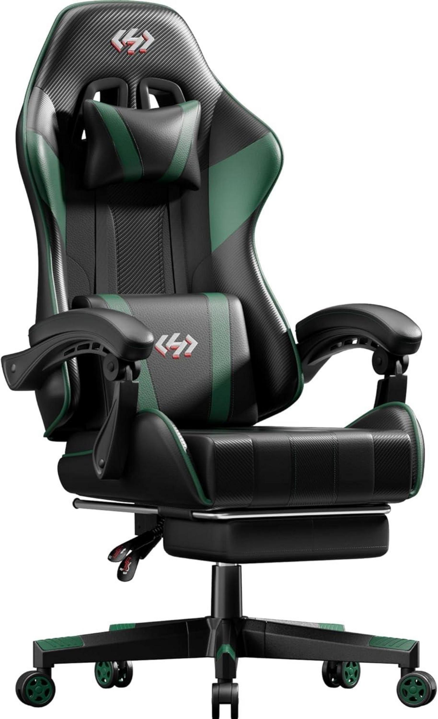 Ergonomischer Gaming Stuhl mit Taschenfederkissen, Fußstütze