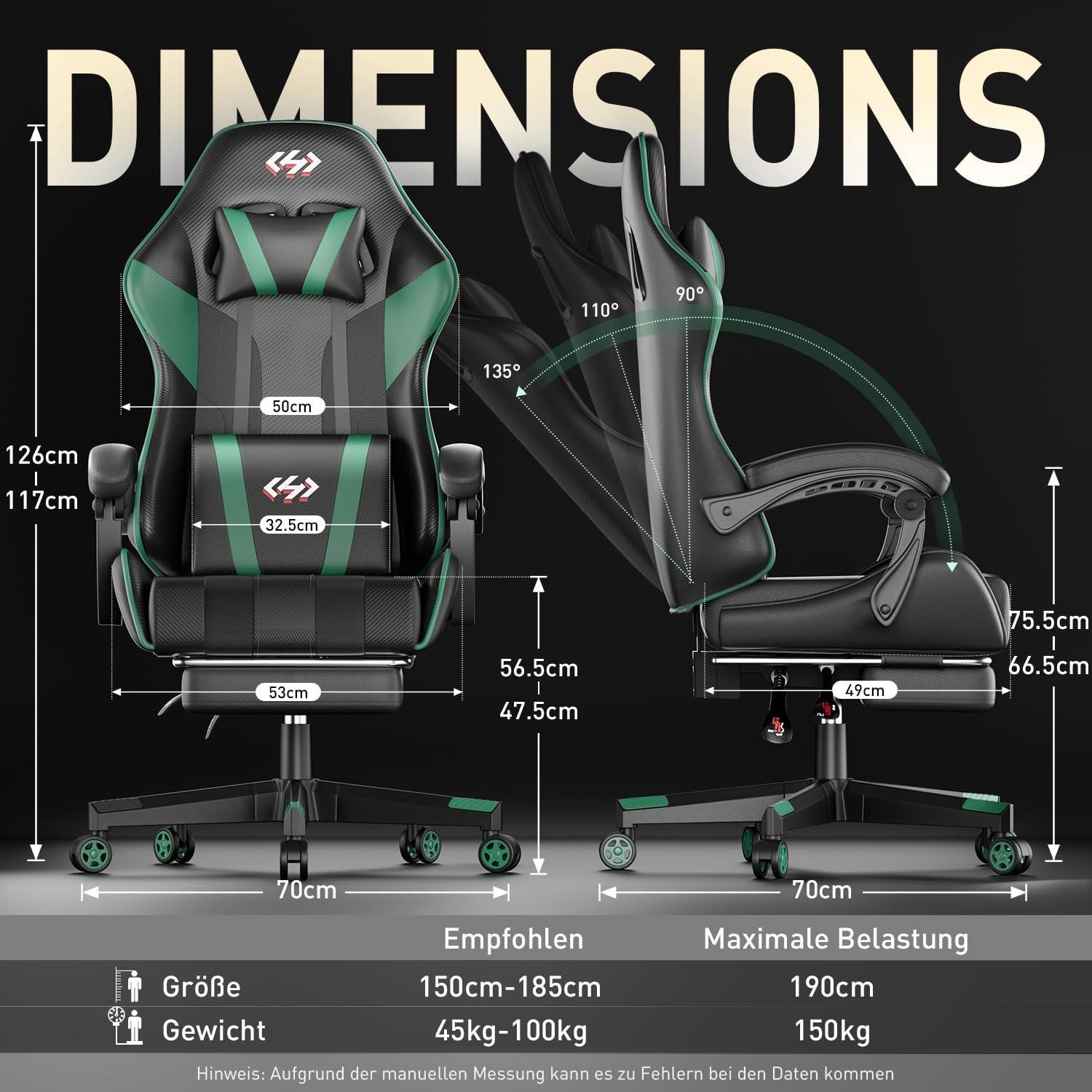 Ergonomischer Gaming Stuhl mit Taschenfederkissen, Fußstütze