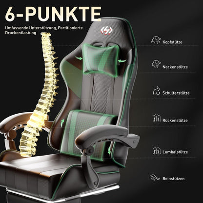 Ergonomischer Gaming Stuhl mit Fußstütze & Taschenfederkissen