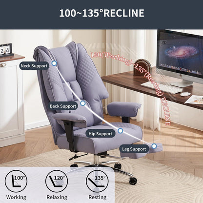 XXL Ergonomischer Bürostuhl mit hoher Rückenlehne, bis 200 kg belastbar (Helllila)