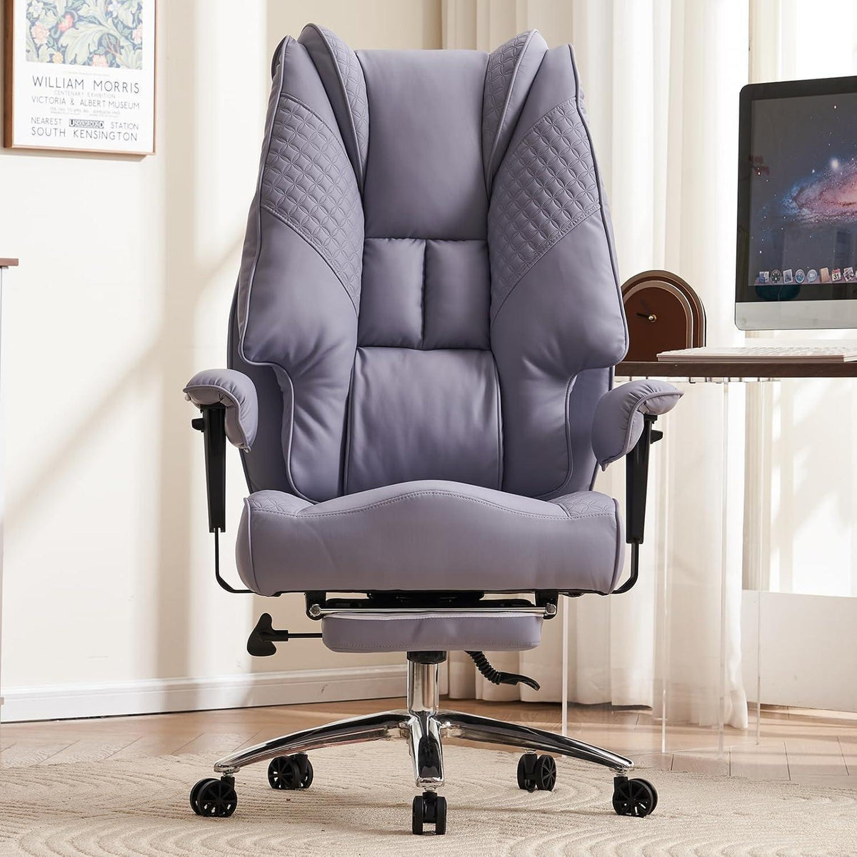 XXL Ergonomischer Bürostuhl mit hoher Rückenlehne, bis 200 kg belastbar (Helllila)