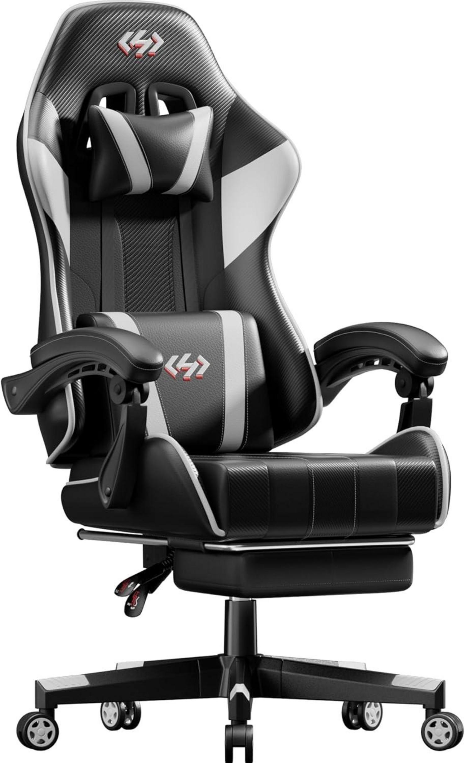 Ergonomischer Gaming Stuhl mit Fußstütze und Lendenwirbelstütze