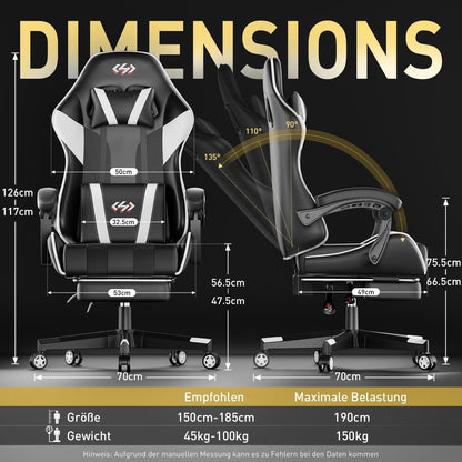 Ergonomischer Gaming Stuhl mit Fußstütze und Lendenwirbelstütze