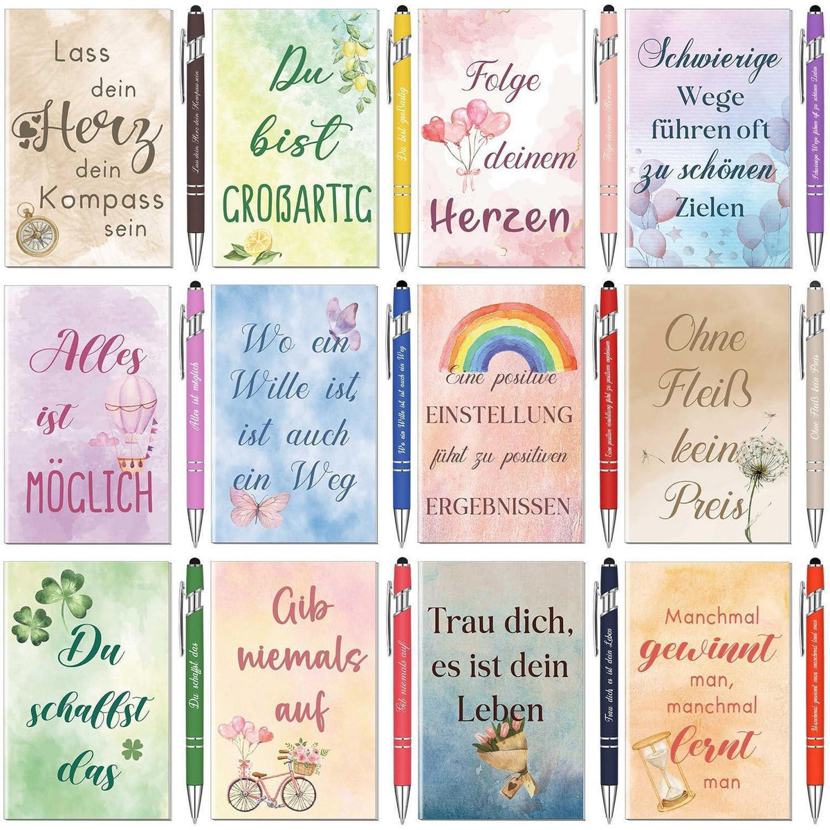 12 Set Dankeschön Geschenke Notizbücher & Stifte mit inspirierenden Zitaten