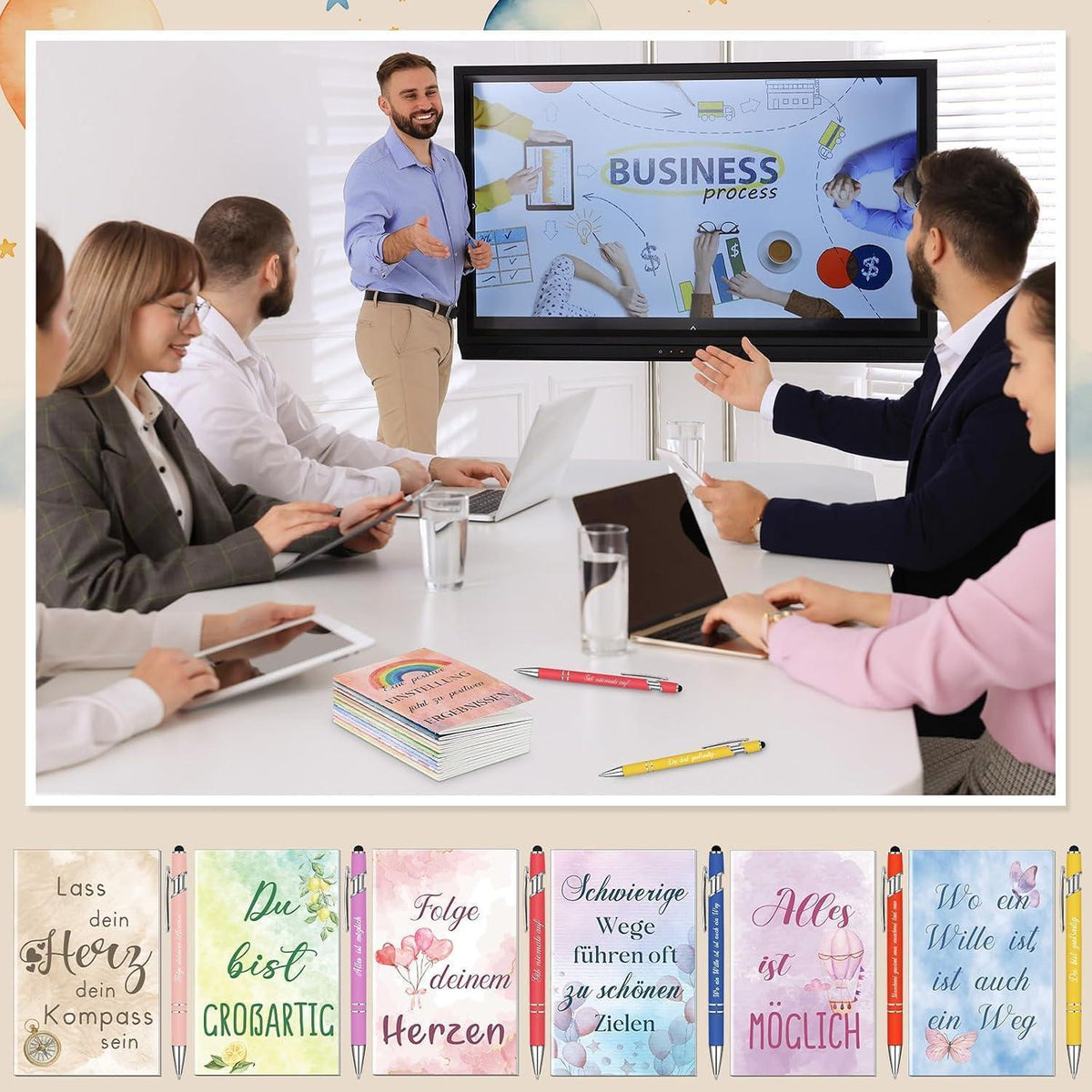 12 Set Dankeschön Geschenke Notizbücher & Stifte mit inspirierenden Zitaten