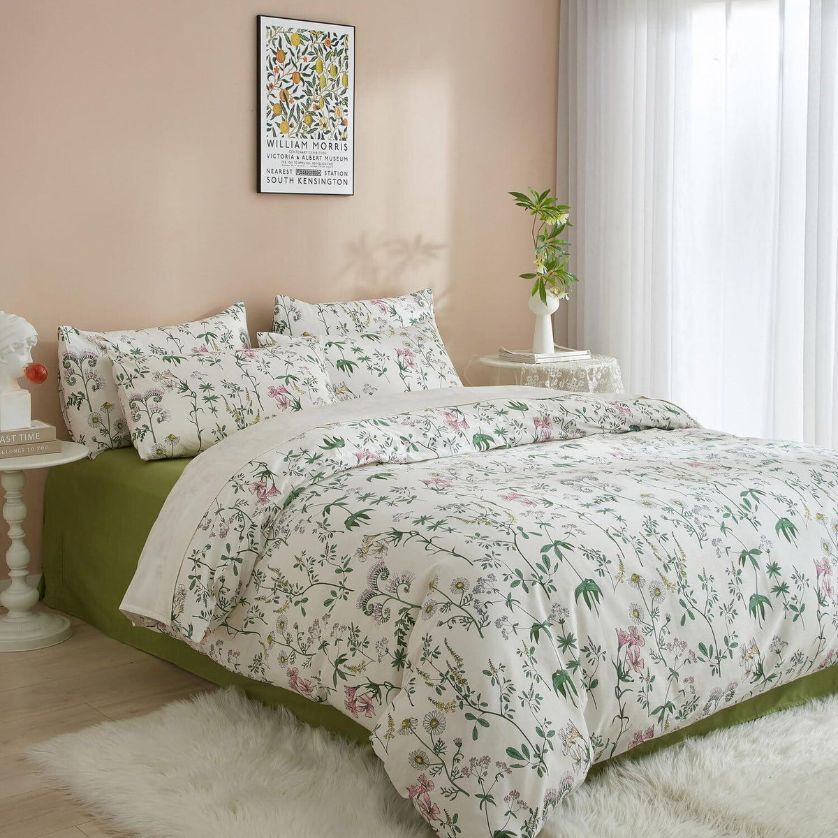 Blumen Bettwäsche Set 135x200 Baumwolle Weiß Bunt 4tlg.
