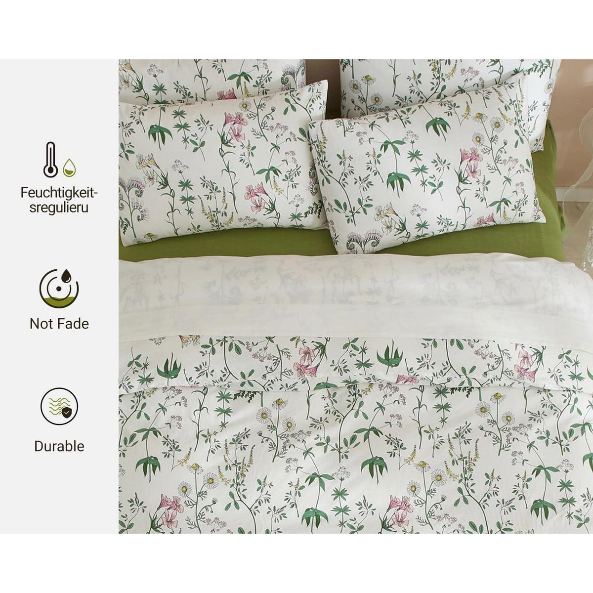 Blumen Bettwäsche Set 135x200 Baumwolle Weiß Bunt 4tlg.