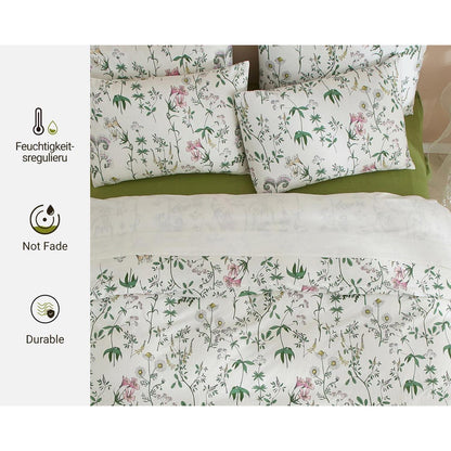 Blumen Bettwäsche Set 135x200 Baumwolle Weiß Bunt 4tlg.