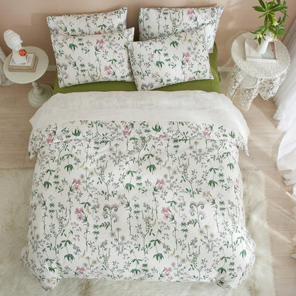 Blumen Bettwäsche Set 135x200 Baumwolle Weiß Bunt 4tlg.