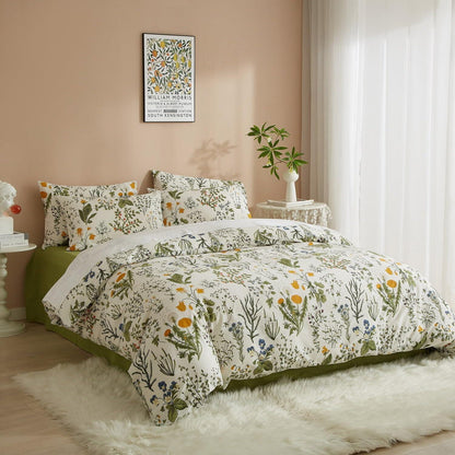 3-teiliges Bettwäsche-Set Blumen Grün 200x220 cm + 2x 80x80 cm