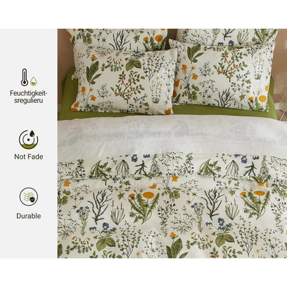 3-teiliges Bettwäsche-Set Blumen Grün 200x220 cm + 2x 80x80 cm