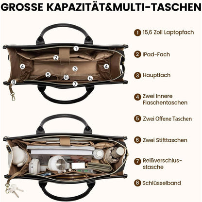 Laptoptasche Damen 15,6 Zoll, wasserdicht, Arbeitstasche, beige+schwarz