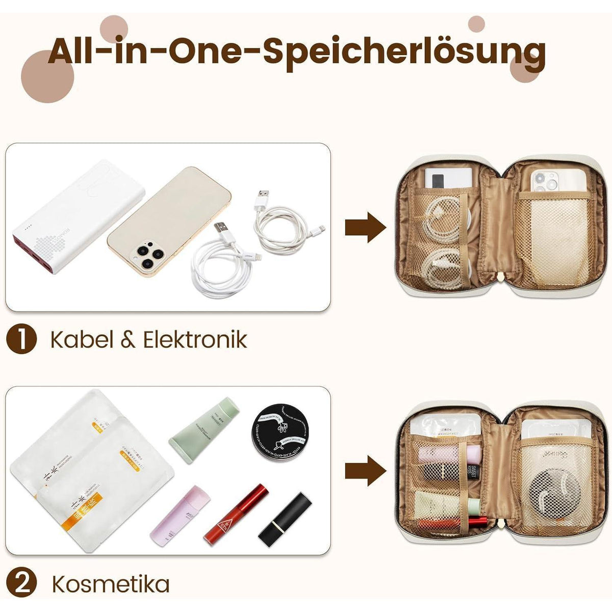 Laptoptasche Damen 15,6 Zoll, wasserdicht, Arbeitstasche, beige+schwarz