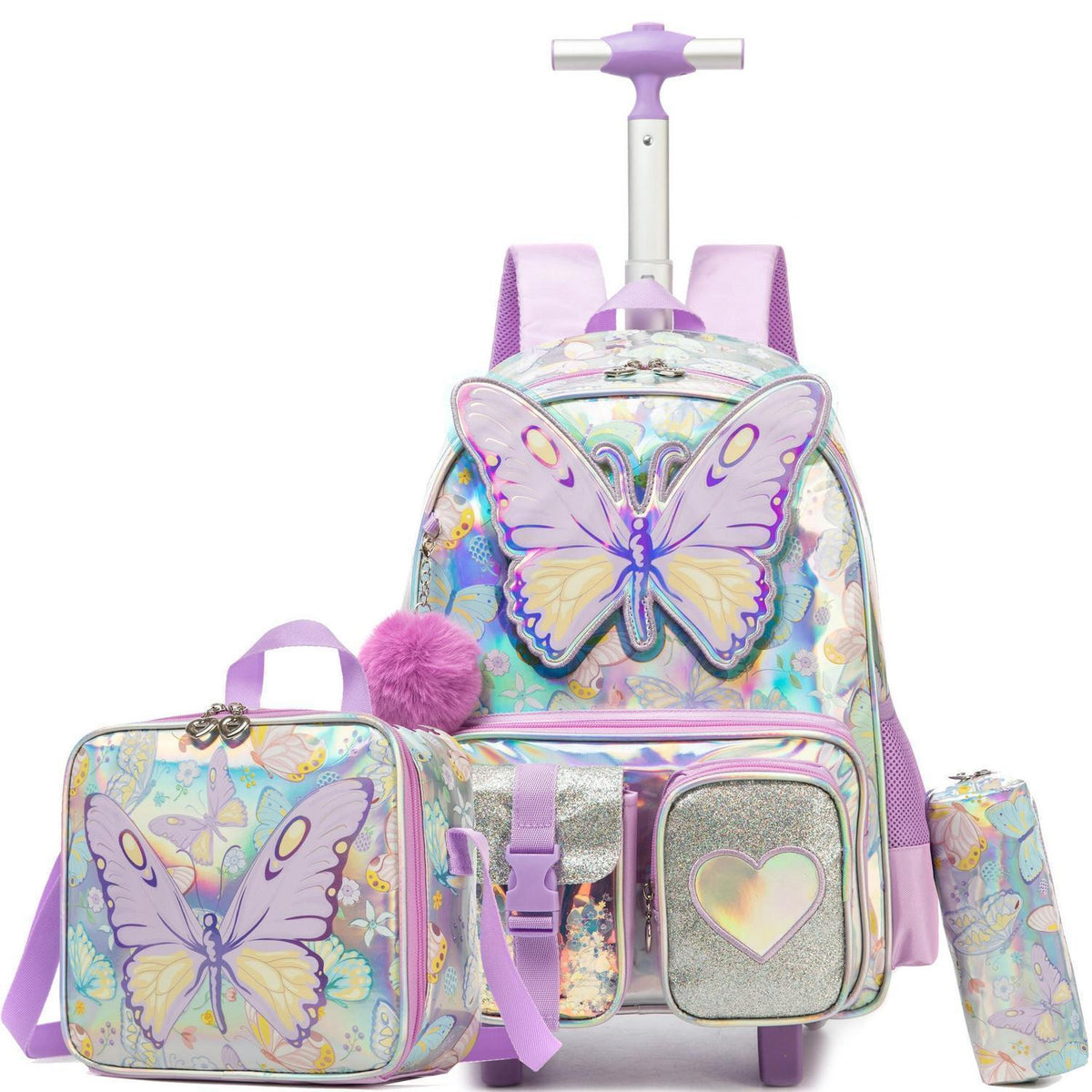 Kinder Trolley Rucksack mit Schmetterling – Schulrucksack auf Rädern